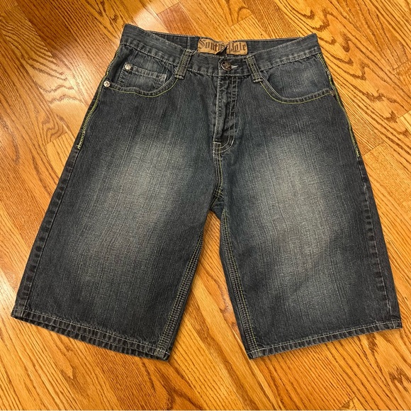 VINTAGE Y2K Southpole Jorts Men’s Baggy Denim Shorts Leather embroidered pockets - Picture 5 of 7